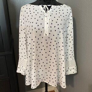 Van Heusen Blouse Women’s Size XL Tunic Geometric Sheer Keyhole Neck